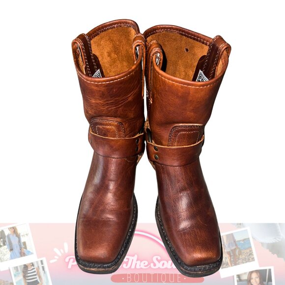 Frye Harness 8R Cognac Leather Boots Size 6M USA - Picture 5 of 10
